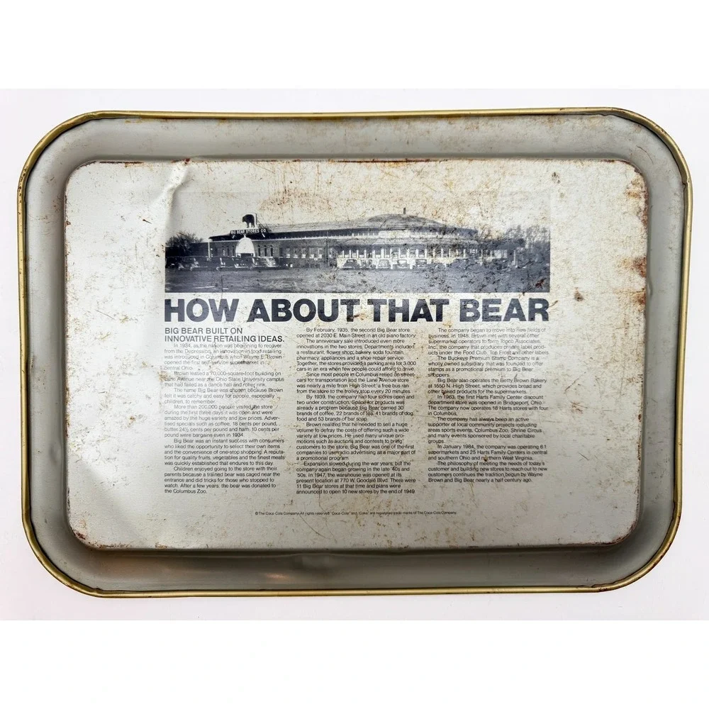 Vintage 1984 Coca-Cola Big Bear Supermarkets 50th Anniversary Santa Metal Tray